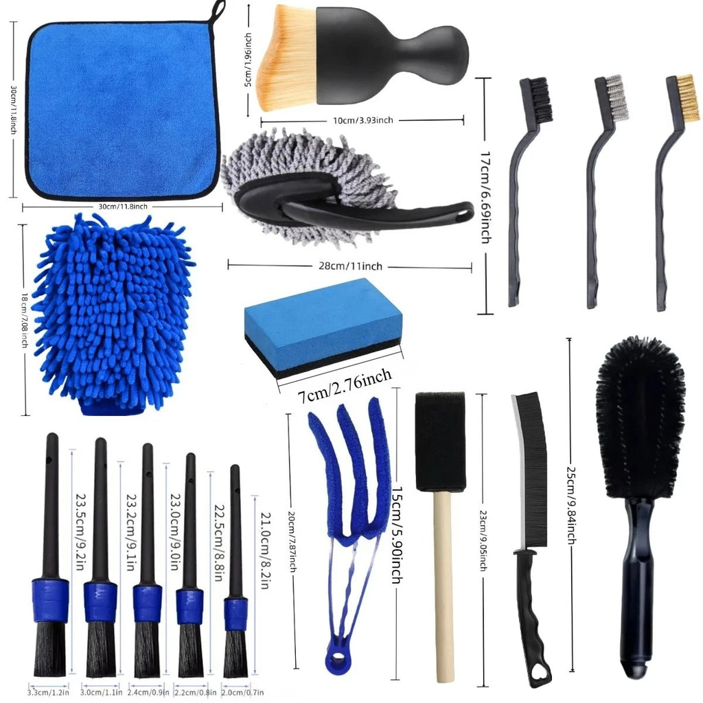 16/20pcs Car Cleaning Tool Set Air Conditioning Vents Seat Gaps Various Detail Brushes Uses For Home Car Washing Motorcycle