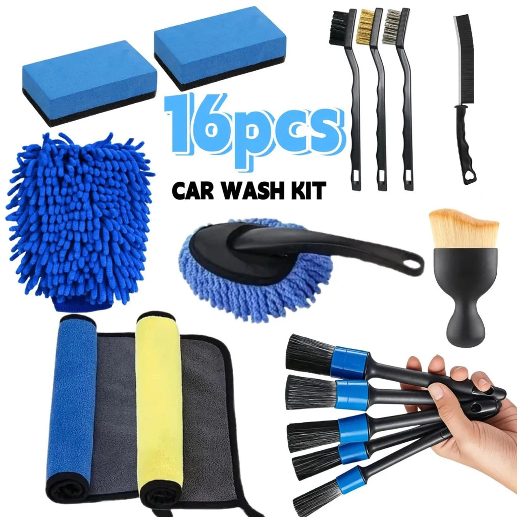 16/20pcs Car Cleaning Tool Set Air Conditioning Vents Seat Gaps Various Detail Brushes Uses For Home Car Washing Motorcycle